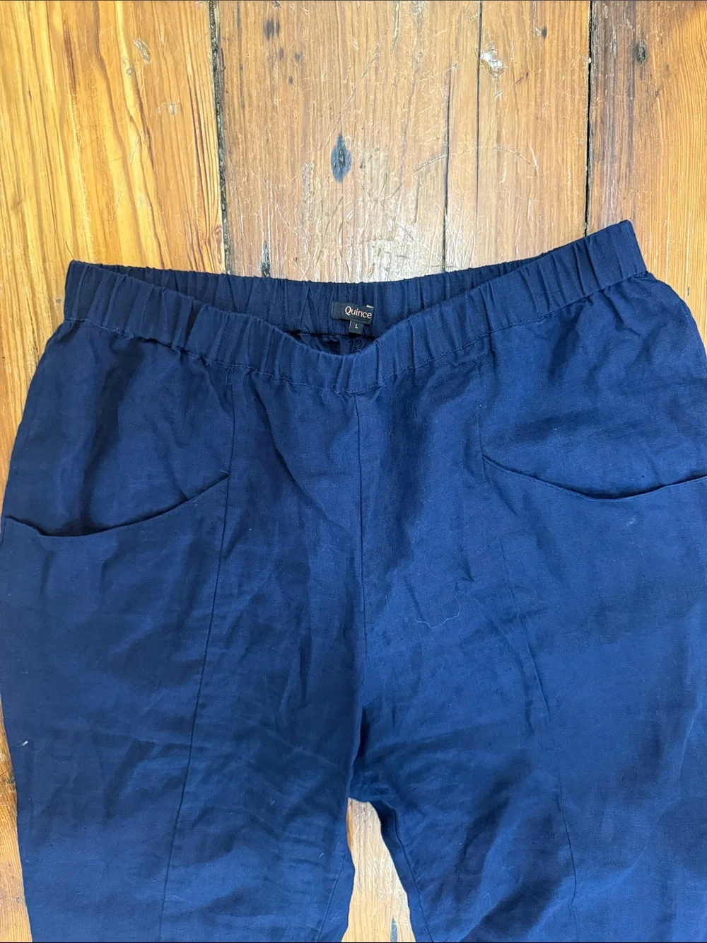 Quince 100% European Linen Tapered Ankle Pant Deep Navy Size Large